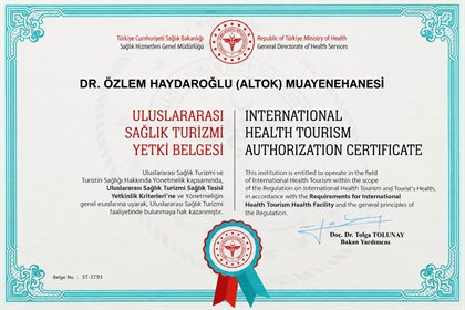 T.C. Sağlık Bakanlığı Uluslararası Sağlık Turizmi Yetki Belgesi, Belge No ST-3793