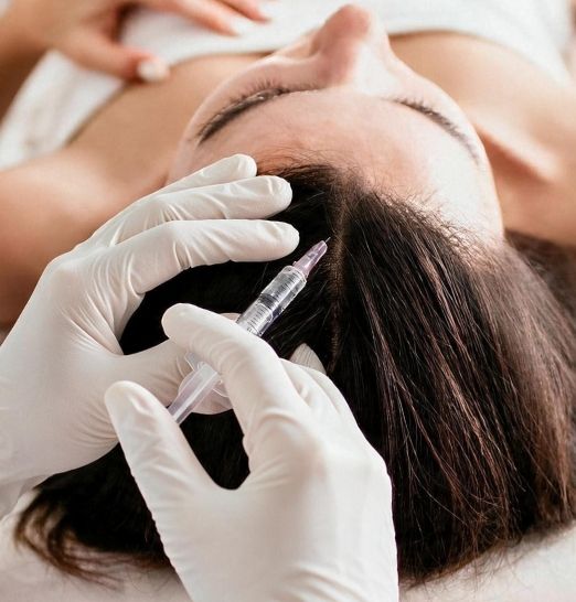 Hair mesotherapy injection being applied to the scalp